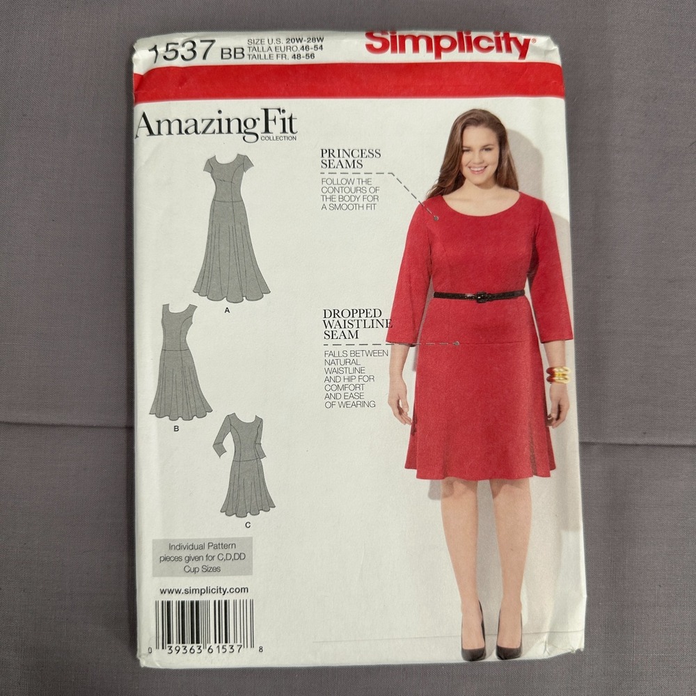 Simplicity Pattern 1537 Amazing Fit Womens Midi Dress Plus Size 20W-28W Uncut